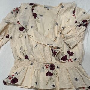 Joie Cream and Burgundy Floral Blouse